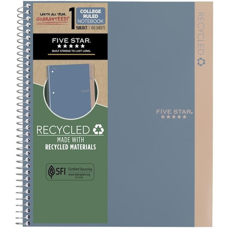 Mead Five Star Recycled 9.75 in. W X 11 in. L College Ruled Spiral Blue Notebook 820053-22